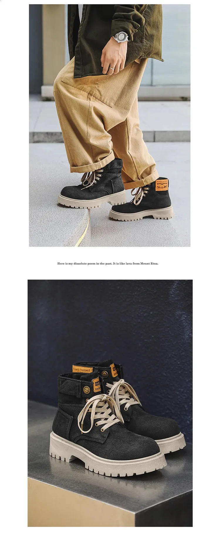 Botas de cowboy masculinas de alta qualidade, estilo britânico, com cadarço, bico redondo, cano curto, para uso casual ao ar livre (código 240930)._voghion.com