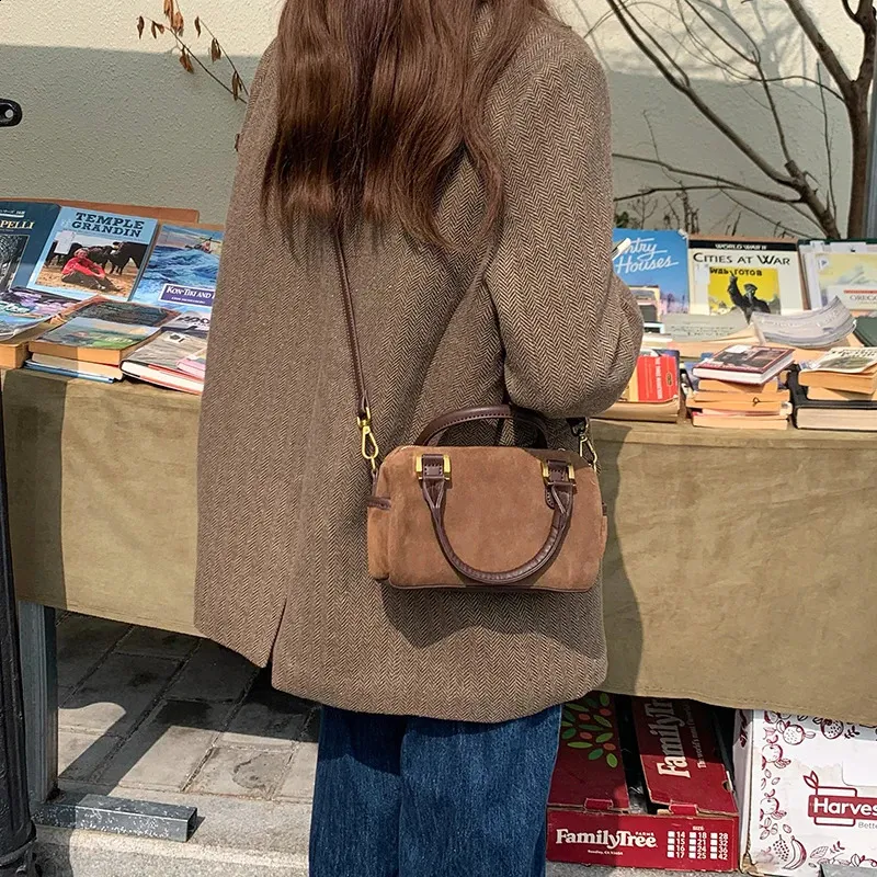Vintage suède handtas voor dames herfst winter schoudertas elegant_voghion.com