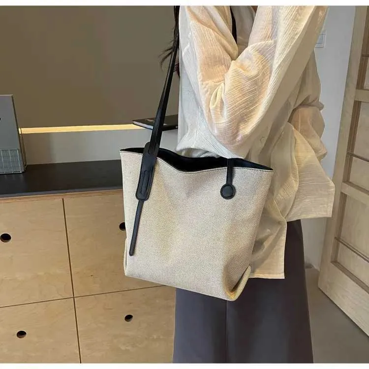 Borsa tote e borsa a spalla da donna in tela versatile casual_voghion.com