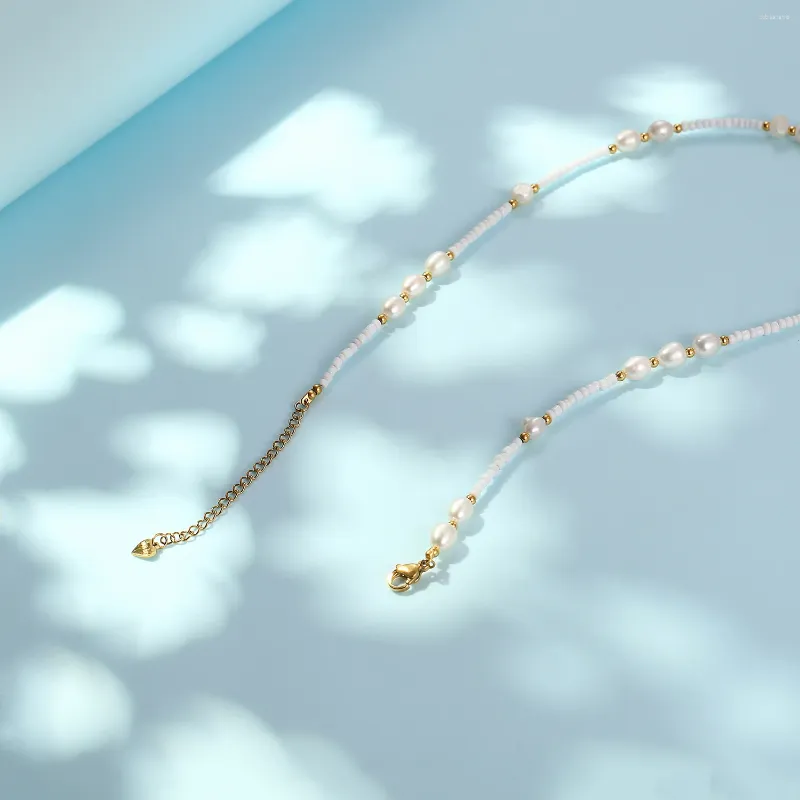 Catene in acciaio inossidabile perle artificiali color argento e placcate in oro collana a catena delicata moda regalo per_voghion.com