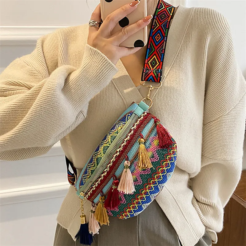 1 borsa a tracolla da donna in pelle intrecciata con nappa, stile retrò, Xinkan, tendenza moda_voghion.com