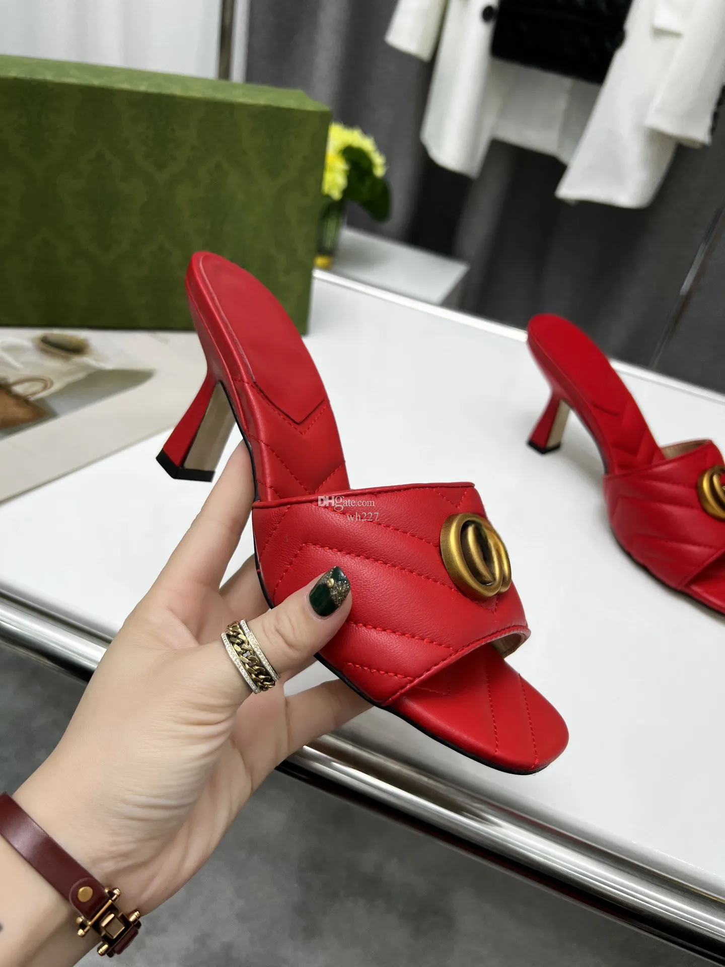 Summer Women's sandals, high fashion designer embroidered printed leather square heels, size 35-42, with shoe box_voghion.com