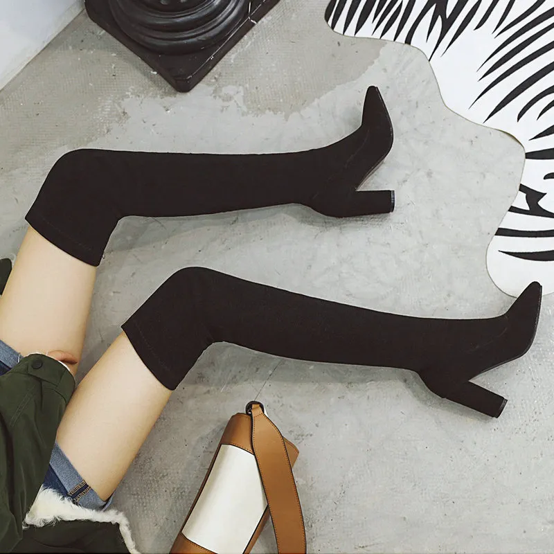 Bg luipaard Sokken Dames Overknee Laarzen Plus Size Hoge Hakken Schoenen Dames Herfst Winter Warm Lang_voghion.com