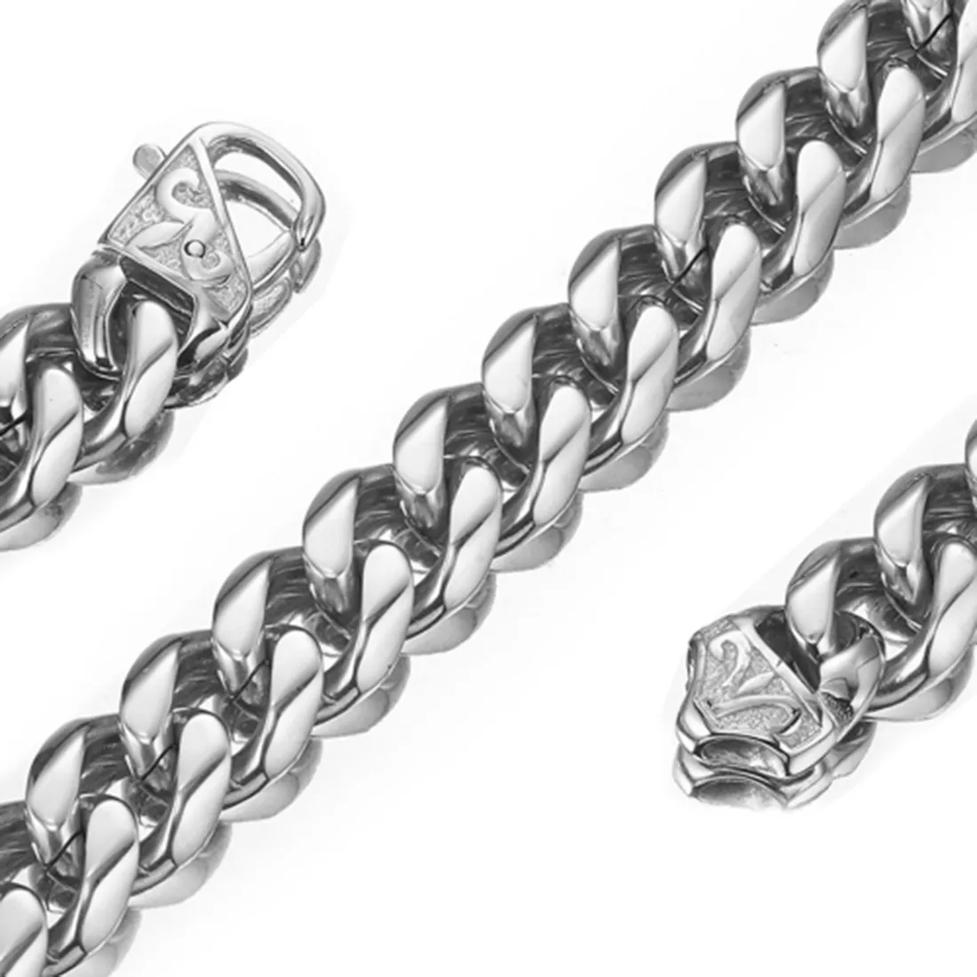Chaînes 13/15 mm de large Hip-hop en acier inoxydable couleur argent/or/noir chaîne cubaine gourmette pour hommes et femmes collier ou bracelet_voghion.com