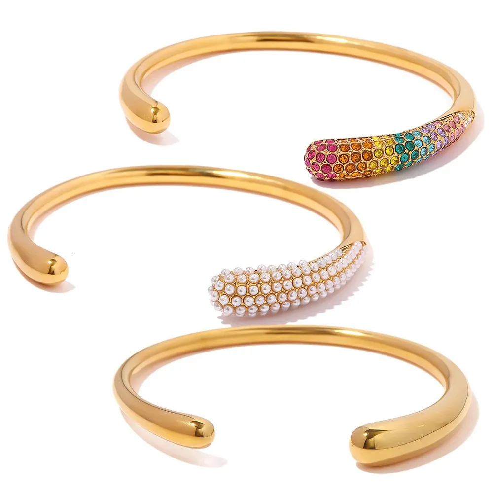 Stainless Steel Cuff Bangle Gold Plated Statement Bracelet_voghion.com