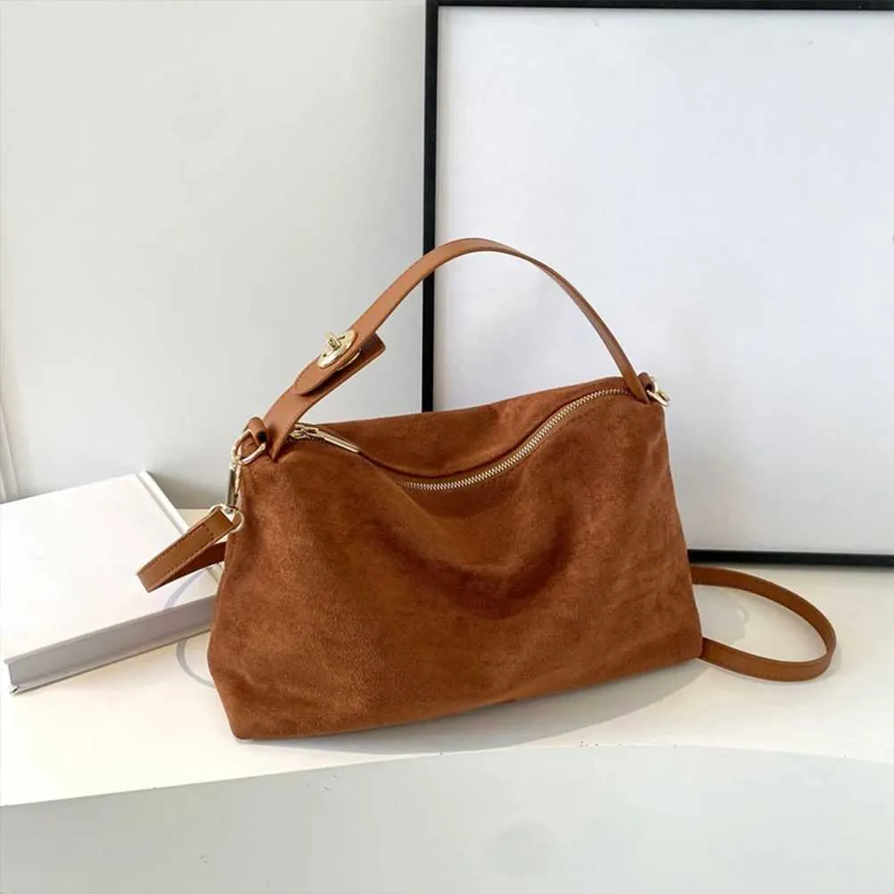 New Shoulder Bag for Women Suede Hobo Adjustable Strap Handbag With Inner Pocket Satchel Purse Zipper Crossbody Ba241104_voghion.com