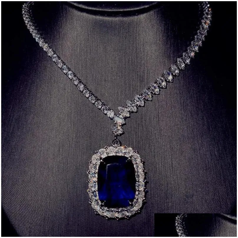 Collares colgantes Foydjew con zafiro artificial y diamante azul color plata, collar de boda para mujer, joyería nupcial_voghion.com