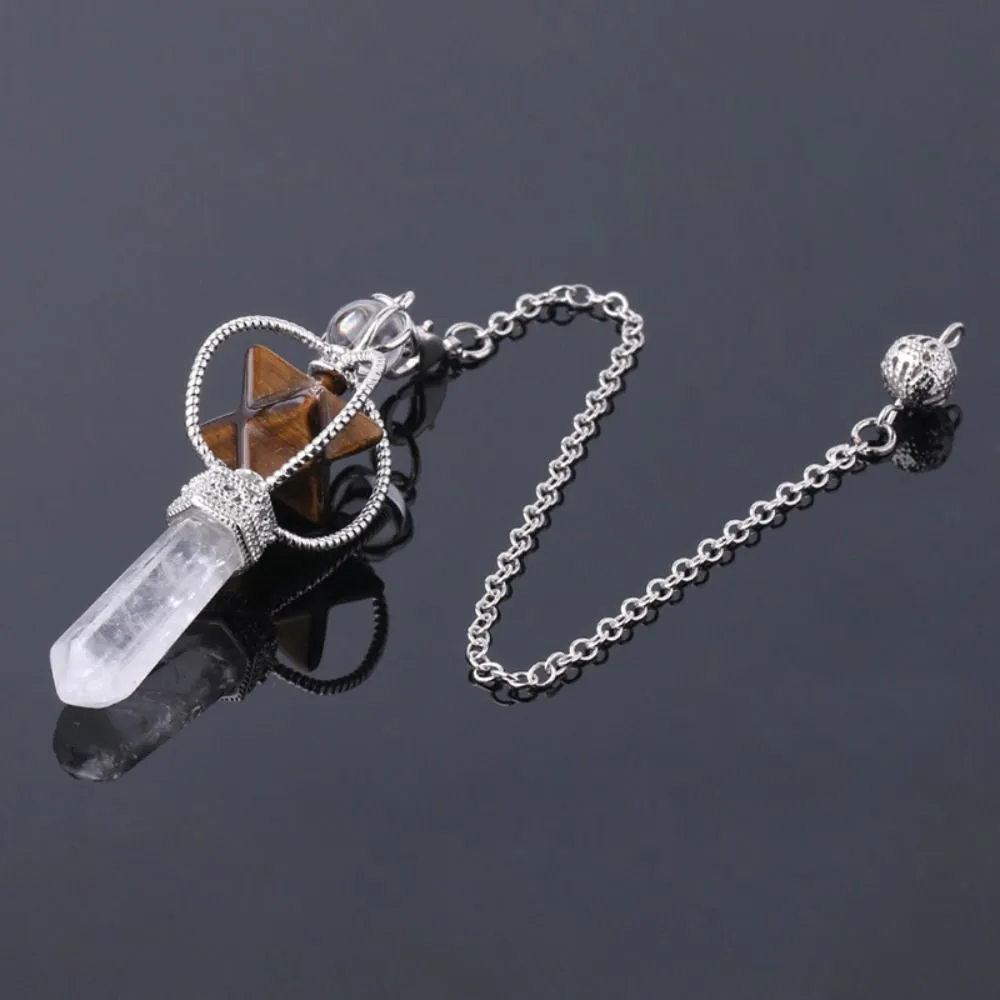 Collier Pendentif Pendule Cristal Naturel Multicolore Longueur 18,5cm Radiesthésie Divination Esotérisme Collier Pierre_voghion.com