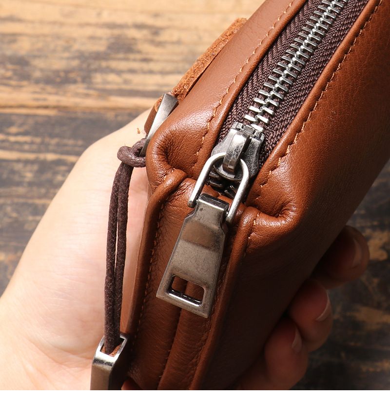 Herrenhandtasche echtem Leder, weicher Lederreißverschluss, lange Brieftasche, lässige Telefontasche aus Rindsleder der_voghion.com