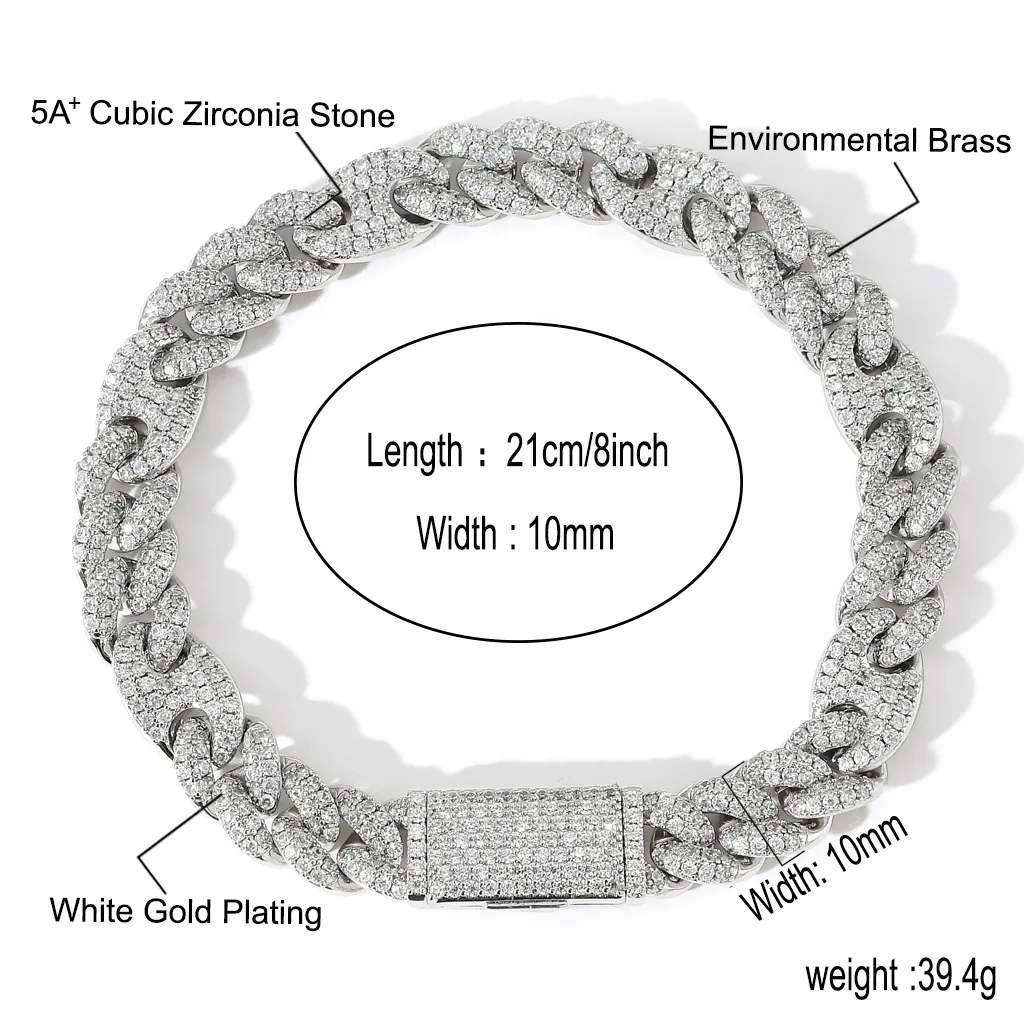 moissanite gyémánt Miami nyaklánc 20 mm széles malac orr Trend karkötő mikroberakásos cirkónium kubai lánc férfi és női_voghion.com