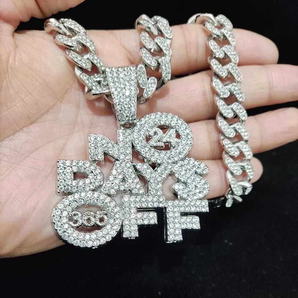 Menn Kvinner Hiphop NO DAYS OFF Anheng Halskjede med 13mm Cubansk Kjede Hiphop Iced Out Bling Halskjeder Mote Sjarm_voghion.com
