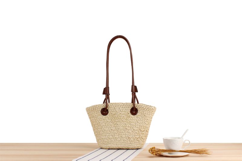 Modische einfache einfarbige Papiertasche im Retro-Stil mit Kontrastfarbe und großem Fassungsvermögen für den Urlaub,_voghion.com