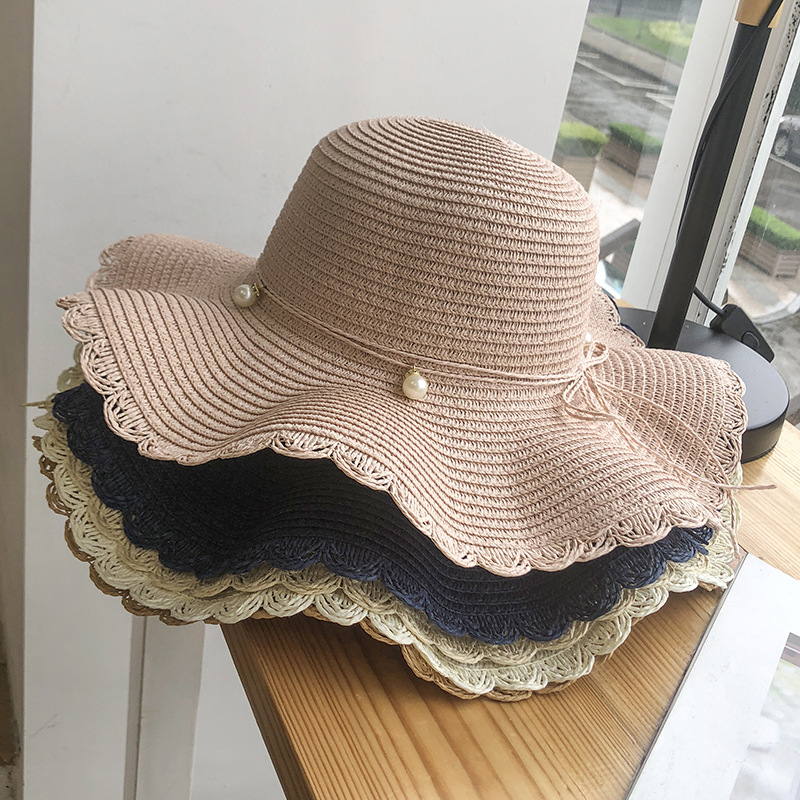 Strohhut Für Damen Sommer Mit Perlen Und Breiter Krempe_voghion.com