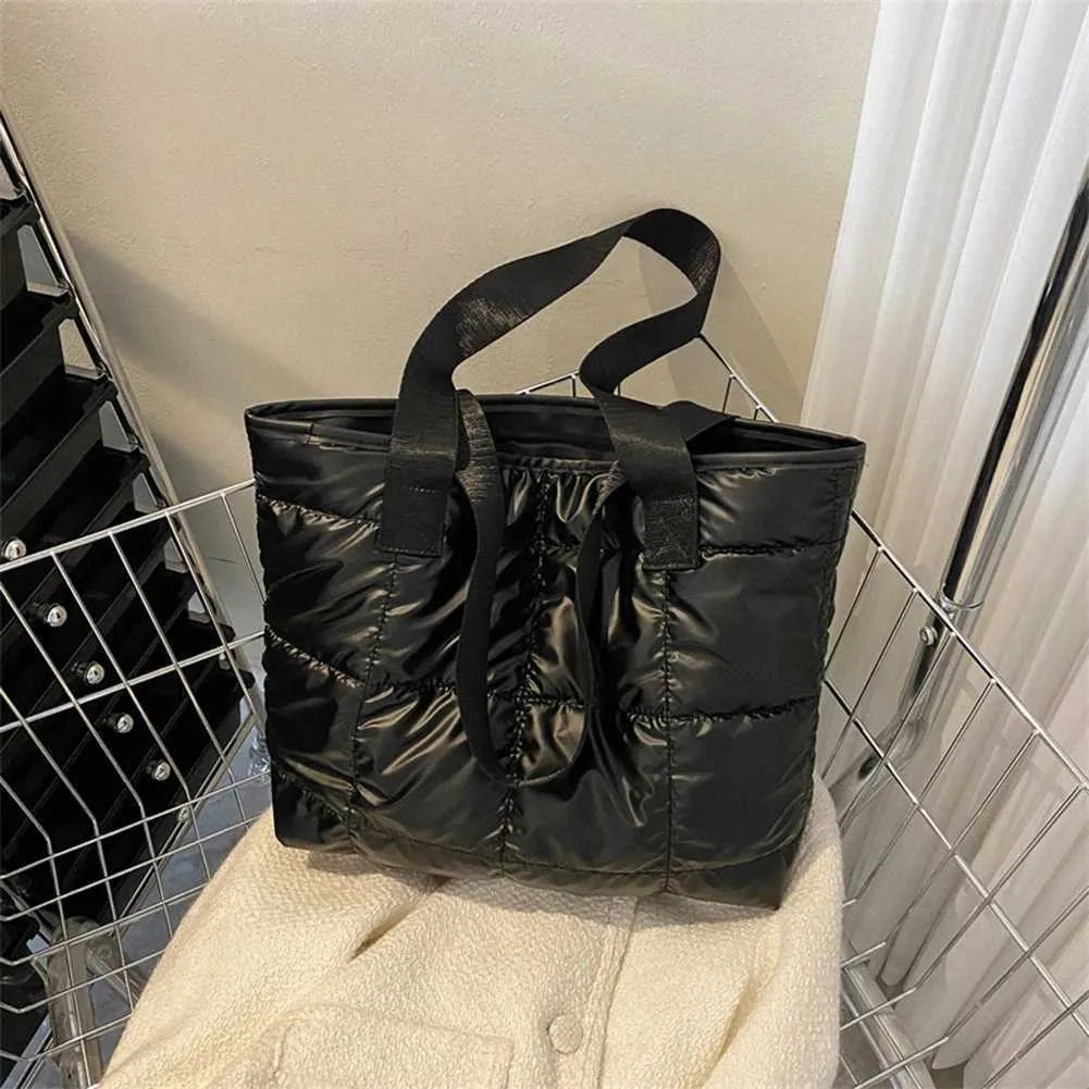 Borsa a mano da donna alla moda, grande capacità, borsa per la spesa imbottita in cotone, borsa portatile a rombo, trapuntata, tinta unita per_voghion.com