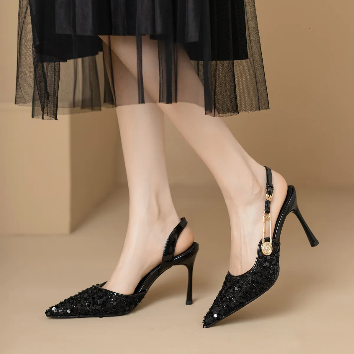 Spitze Damen Sandaletten Mit Absatz Und Pailletten Für Partys_voghion.com