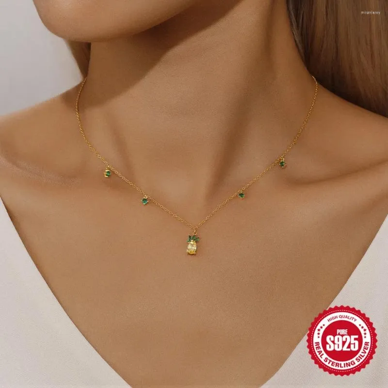 Cadenas CANNER Sterling Sier Trendy Fruit Series Cadena de clavícula con circonitas de colores Collares apilables Joyas de verano_voghion.com