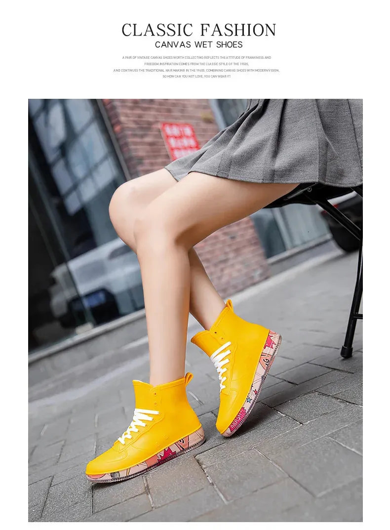 Bottes de pluie tendance pour hommes, couleur chair, anti-salissures, chaussures de travail, de pêche, en caoutchouc, imperméables et durables, baskets pour hommes 240621_voghion.com