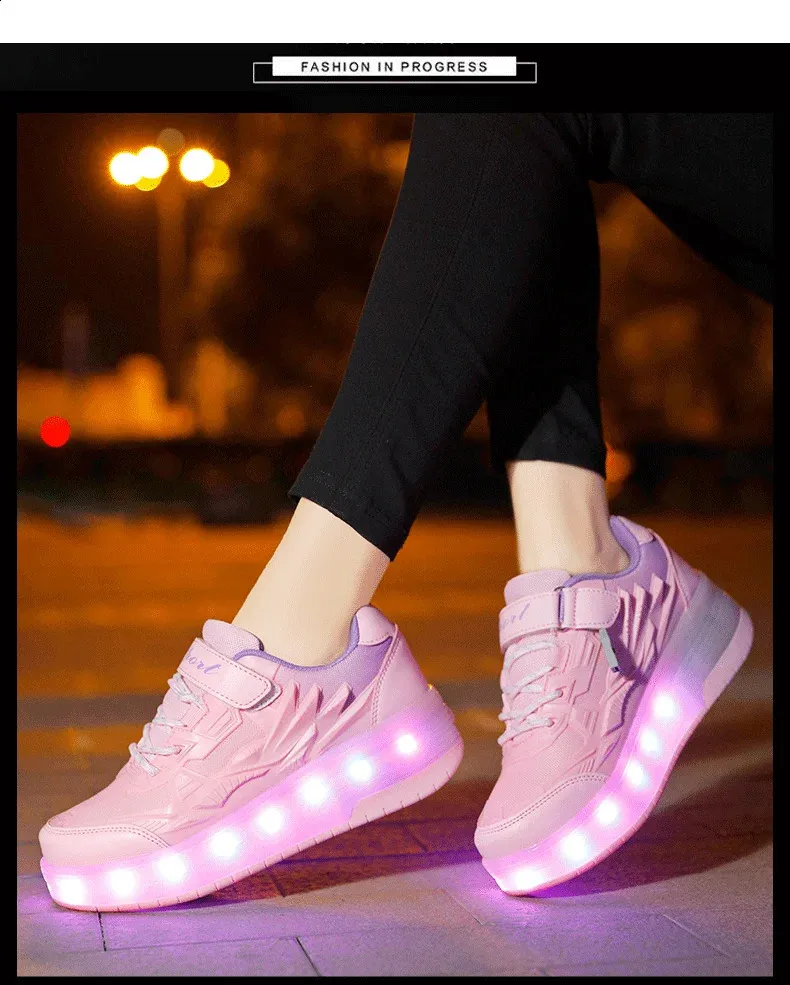 Roller Skate Αγόρια Κορίτσια Φώτα που αναβοσβήνουν Παπούτσια με ρολό με δύο τροχούς Led Light φωτεινά αθλητικά παπούτσια εξωτερικού χώρου Casual Παιδικά_voghion.com