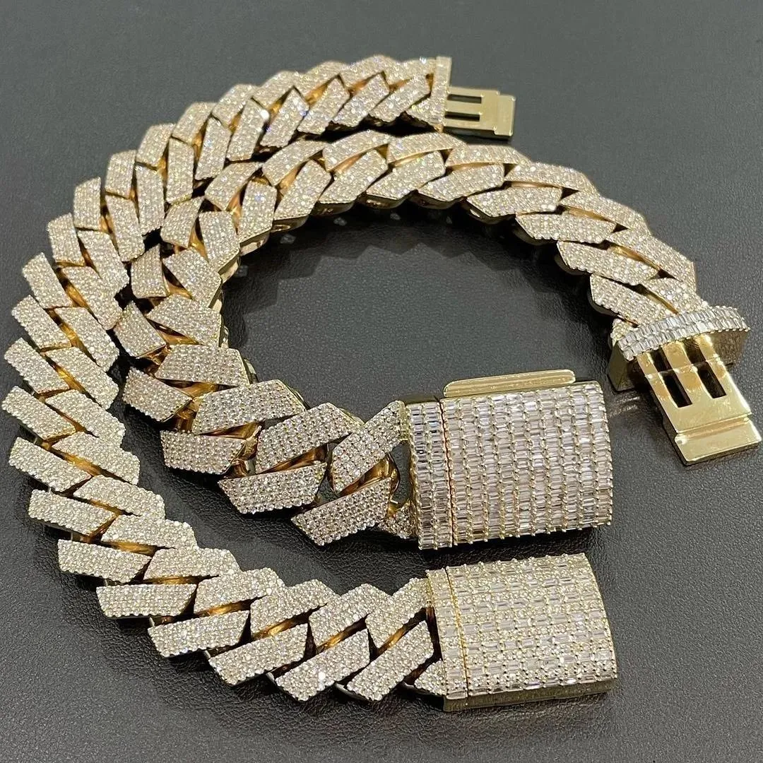 Pendant 15mm Hip Hop VVS Diamond Baguette Cuban Link Chain Moissanite Sier Jewelry Box Necklaces Hiphop_voghion.com