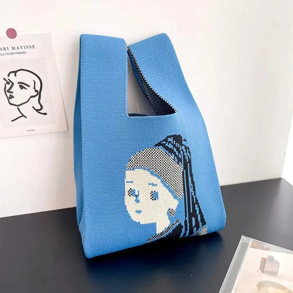 Fi striped knot wrist hand knitted V-handbag portable mini reusable shopping bag Y241106_voghion.com
