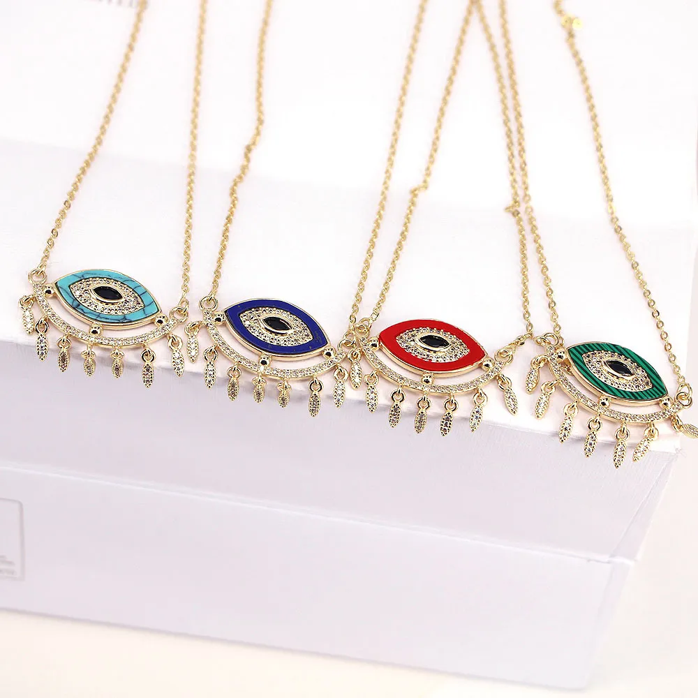 Chais 5 pezzi rame bianco zirconia cubica occhio collana pedat oro chai rosso blu nero smaltato turco collares gioielli boho per_voghion.com