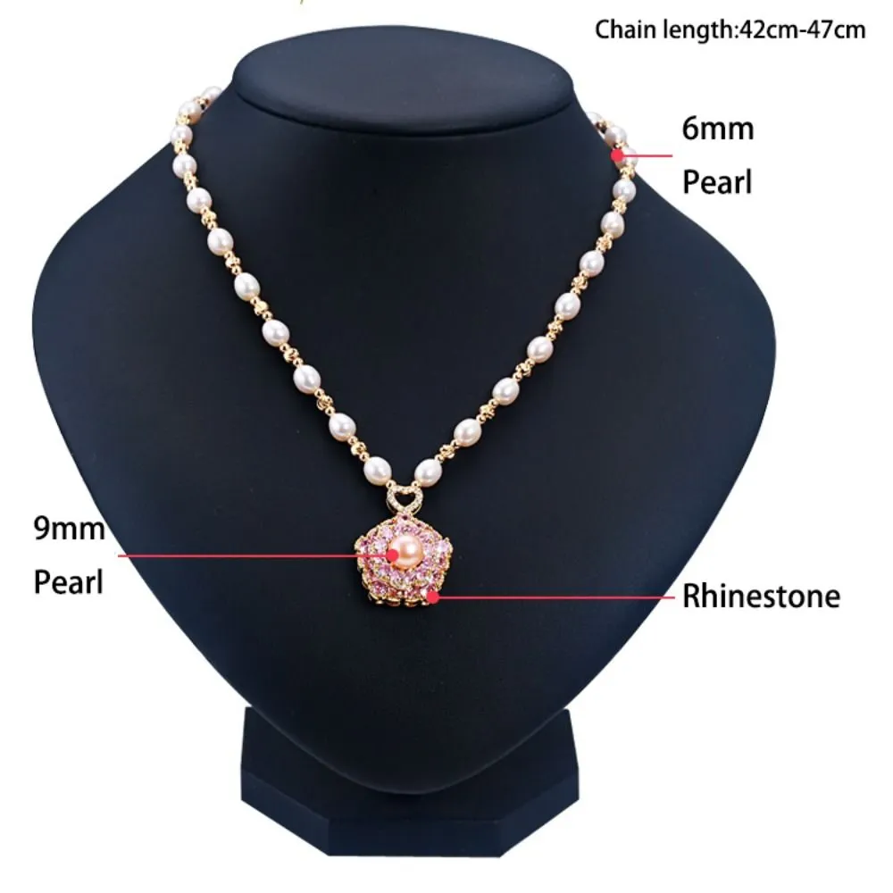 Parelketting met draaibare bloemhanger voor dames_voghion.com