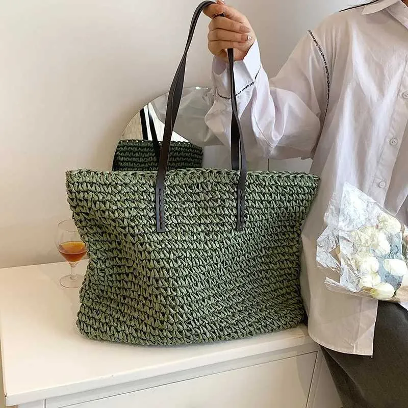 Fashion turf large capacity shoulder shopping bag womens vacation beach wallet Bohemian ragtan knitted handbag Y241011_voghion.com