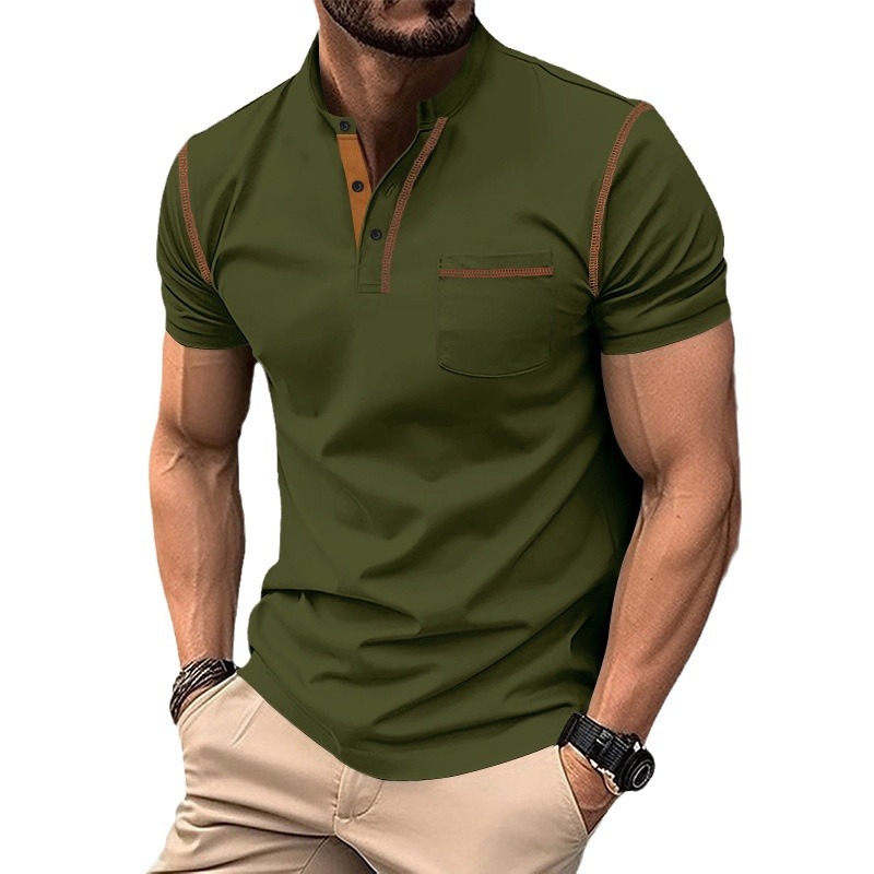 Men's Polo Shirt Solid Colour Short Sleeve Turn Down Collar Top_voghion.com