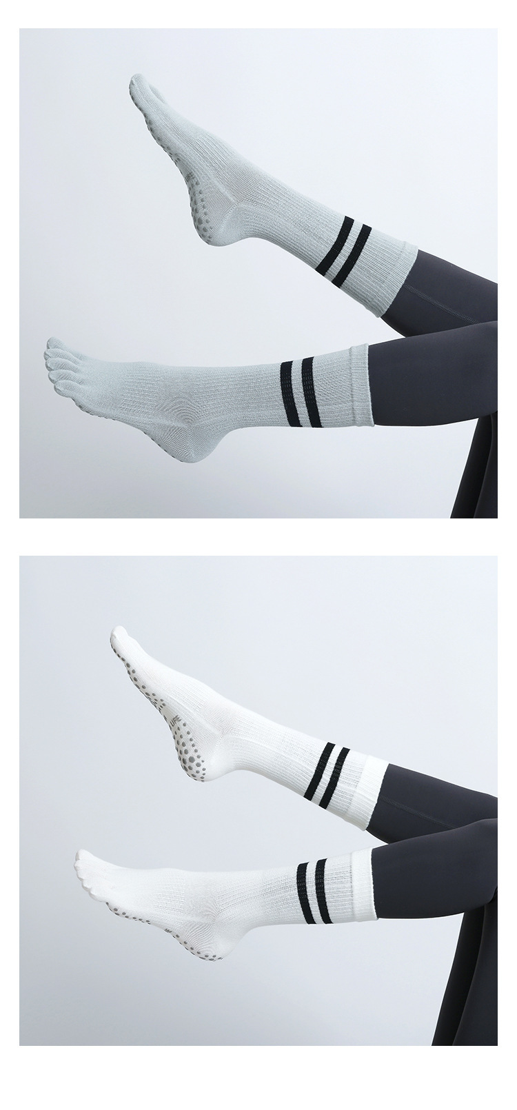 Chaussettes de yoga unisexes pour femmes, chaussettes professionnelles antidérapantes pour orteils, chaussettes d'intérieur Pilates à cinq doigts_voghion.com