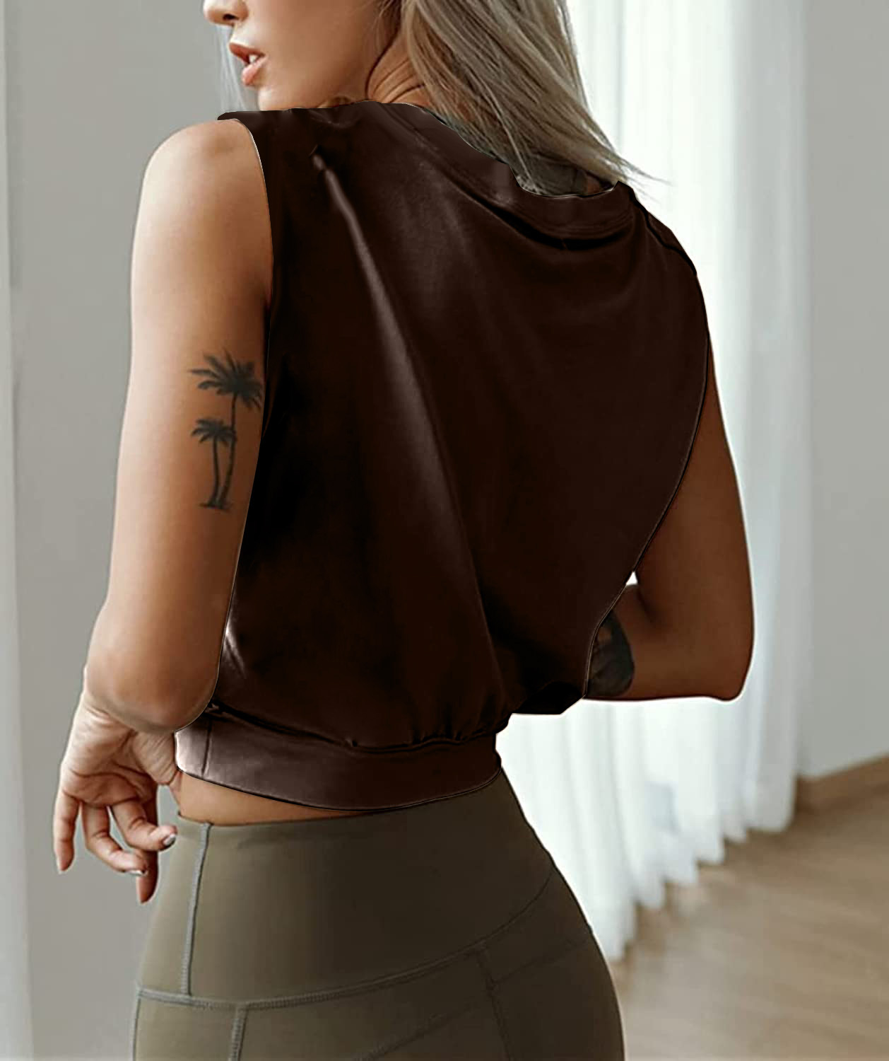 Maglietta senza maniche corta e girocollo, tinta unita, nuova moda estiva da donna 2025_voghion.com