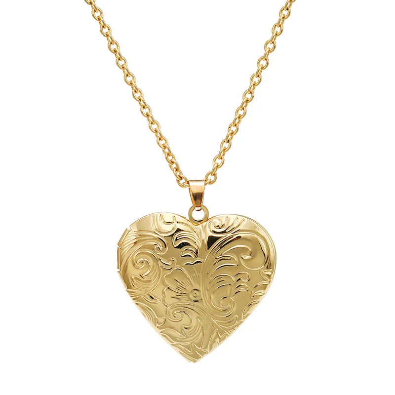 Collane con ciondolo Collana con cuore intagliato alla moda con medaglione a forma di cornice romantica Collier per donna Catena da collo in oro_voghion.com