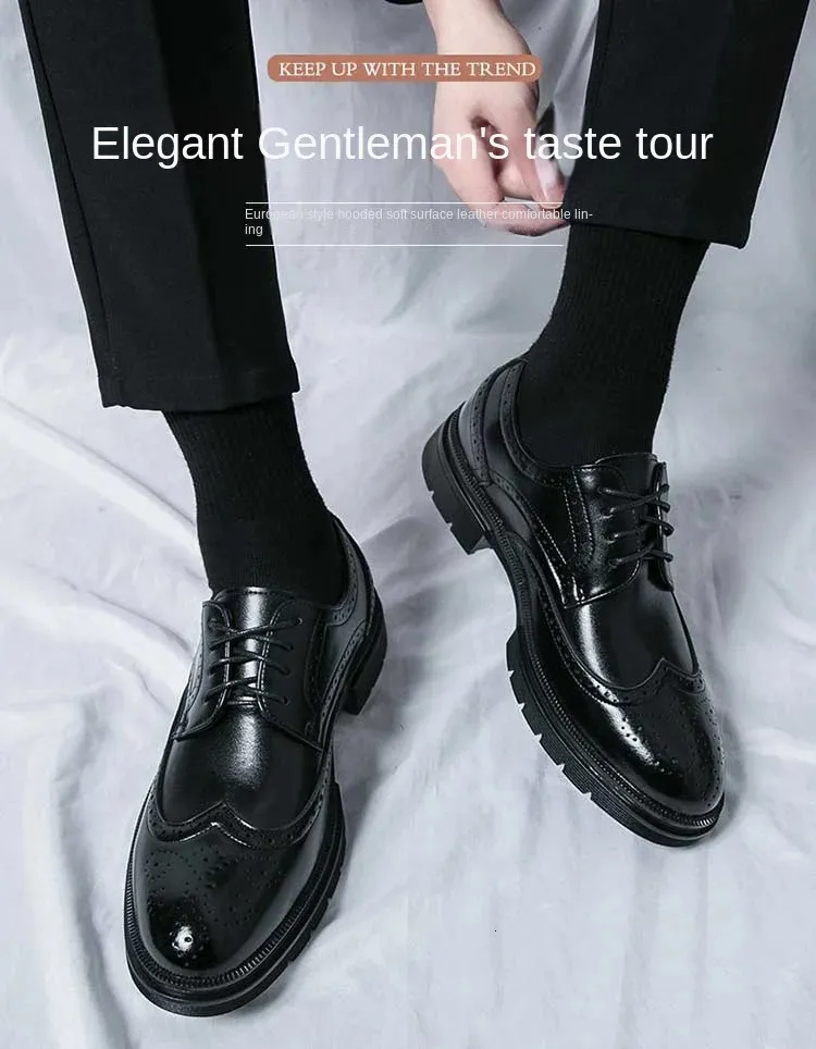 Oxford preto com ponta de asa feito à mão Brogue couro clássico formal masculino Oxfords 240607_voghion.com