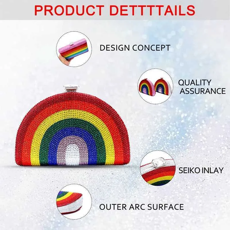 Neuestes Design Damen Rhie Handtasche Hochzeitsbankett Geschenk Kristall mehrfarbig gestreift Regenbogen Dia Abendessen Tasche Y241019_voghion.com