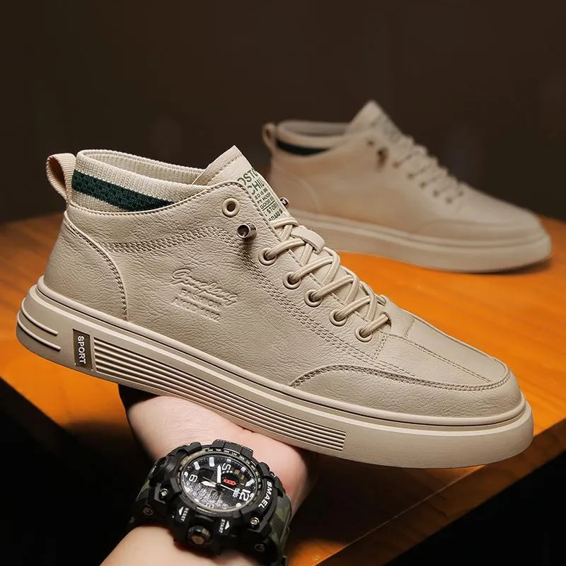 Erkekler için Günlük Deri Ayakkabılar Yumuşak Kaykay Elastik Bant Ayakkabı Düz Ayakkabılar Açık Hava Yürüyüş Spor Ayakkabıları Beyaz Rahat Erkek_voghion.com