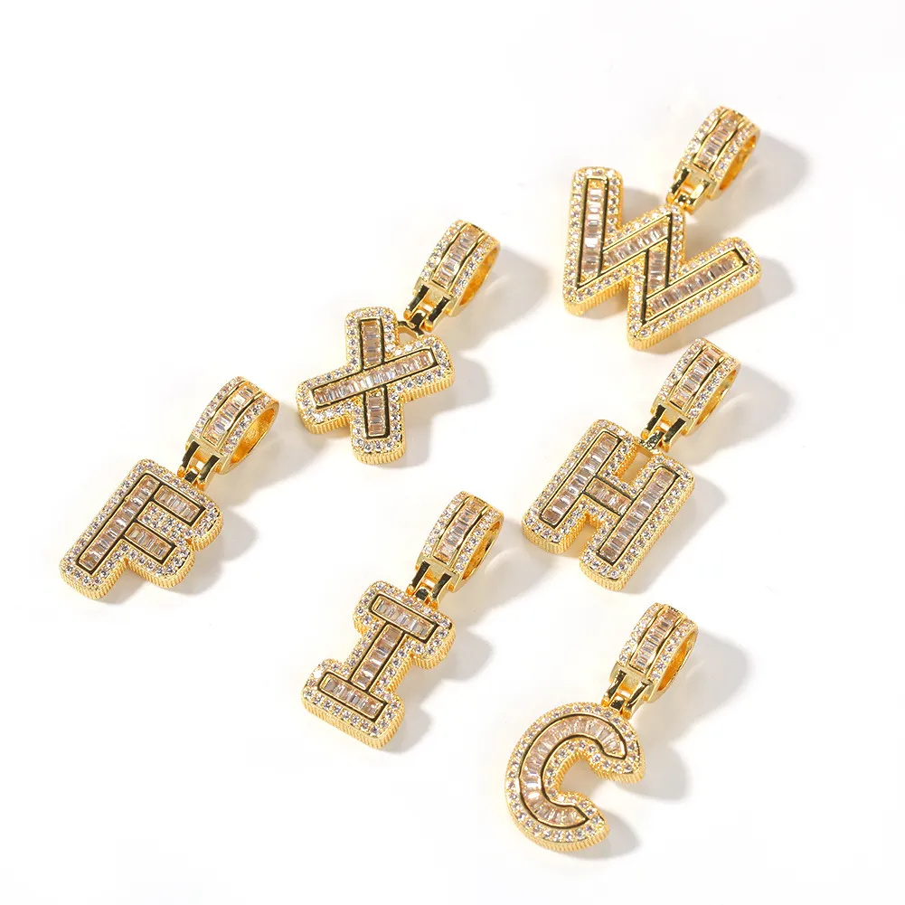 New guys Gold Bling Square Cubic Zirconia Letters Custom Name Pendant Necklace Iced Out Diamond Hip Hop Jewelry Gift For_voghion.com