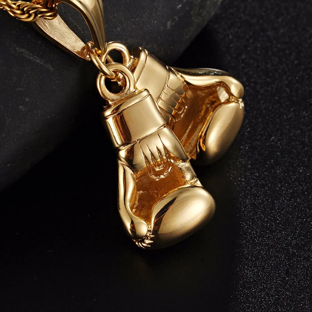 Pendant Necklaces Granny Chic Men Necklace Gold Color Stainless Steel Chain Pair Boxing Glove Charm Fashion Sport Fiess_voghion.com