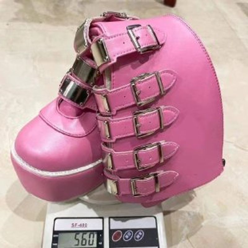 Demonia Buckle Thick Sole 2023 New Gothic Slope Heel High Barrel Women's Punk Style Spicy Girl Knight Boots_voghion.com