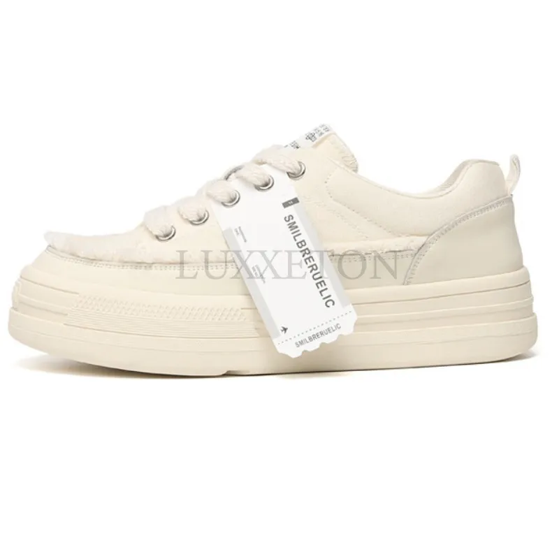 Thick Soled Round Toe Sponge Cake Sole Canvas With Mh Surface For Breathability Comfort And Versatile Casual Board_voghion.com