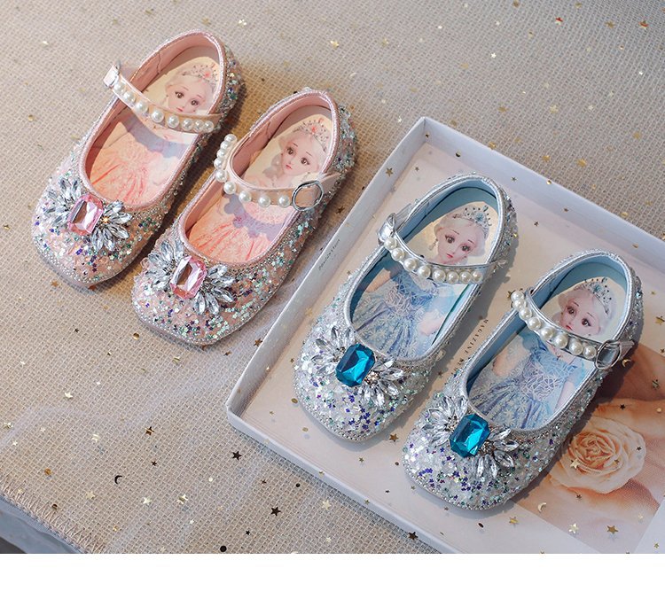 Princess Elsa 2024 Summer New Soft Sole Children's Play Little Leather Girl's Fashion Crystal Single Shoes_voghion.com