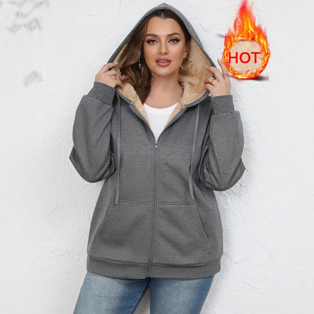 New Coat Women's Winter Warm Plush Hooded Sweater Jacket Women's Tops