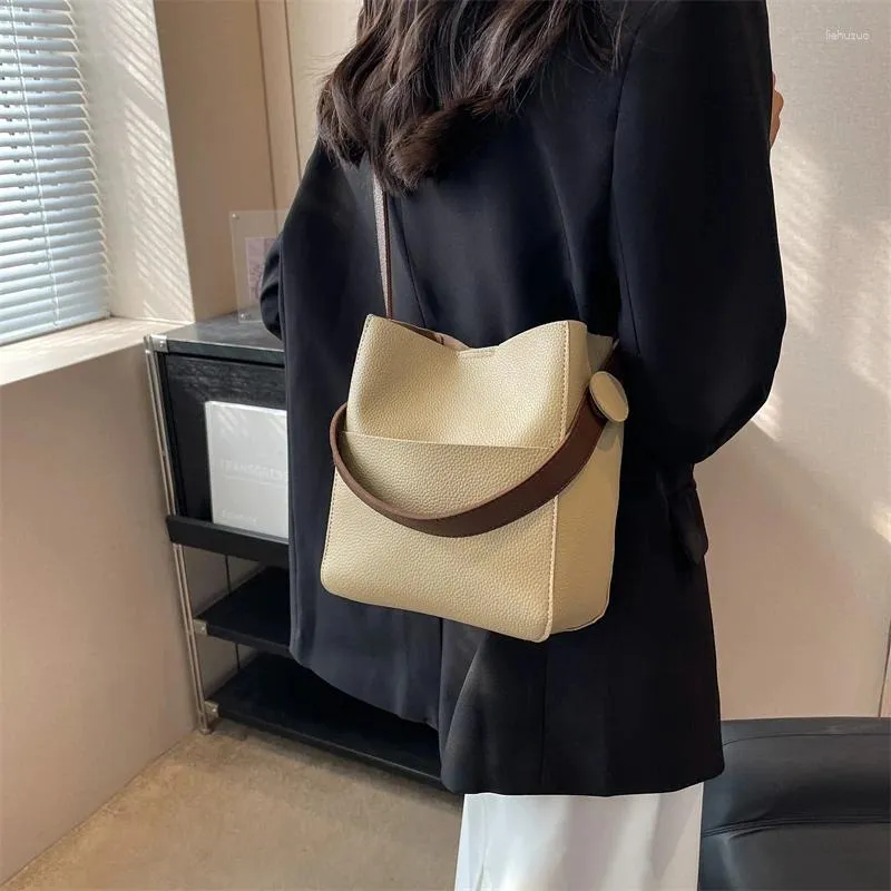 Serata Bas Sinle Spalla Crossbody Ba Donna Colore Puro Moda Desiner PU Composito Secchiello Signore Casual_voghion.com