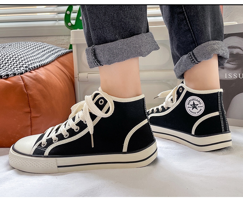 High top men's classic spring canvas student Korean vulcanized round toe casual board shoes, cloth shoes_voghion.com
