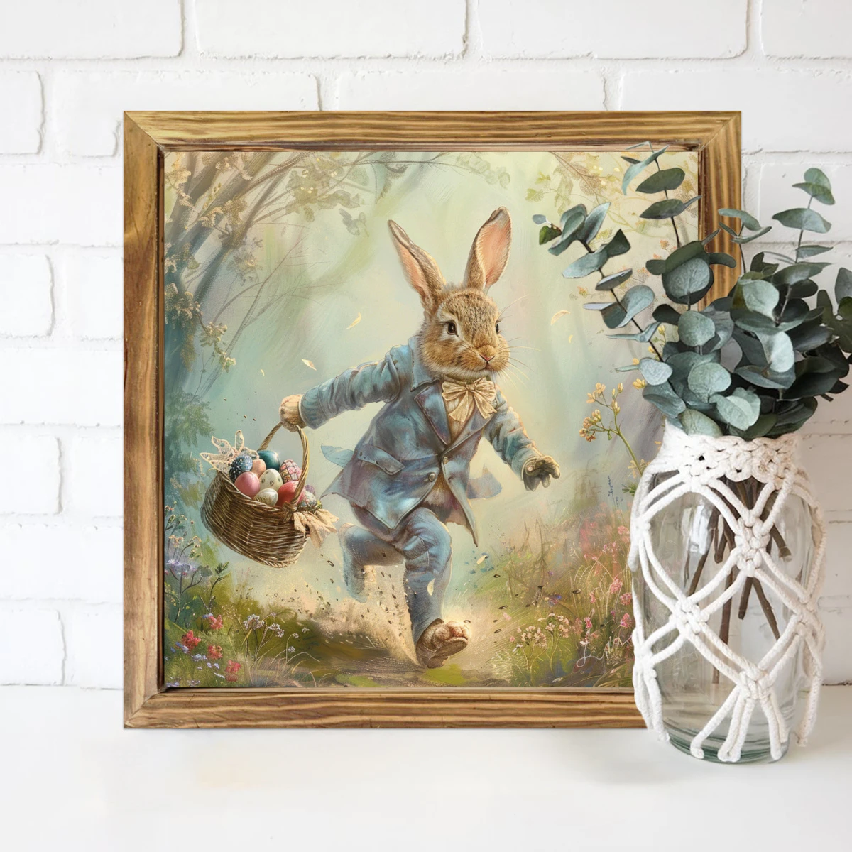 Rustic Rabbit & Eggs Wooden Sign - 8x8" Farmhouse Wall Decor. Charming Easter Accent For Bedroom, Kitchen Or Bathroom_voghion.com