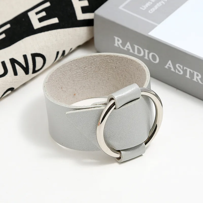 Round Buckle Charms Bangle Bracelets 5 Colors 2023 New Fashion Simple Design PU Leather Womens Bracelet Bangles Yelow_voghion.com