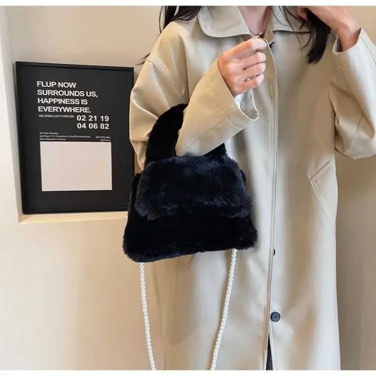 Borsa a mano in peluche donna borsa a tracolla morbida casual_voghion.com