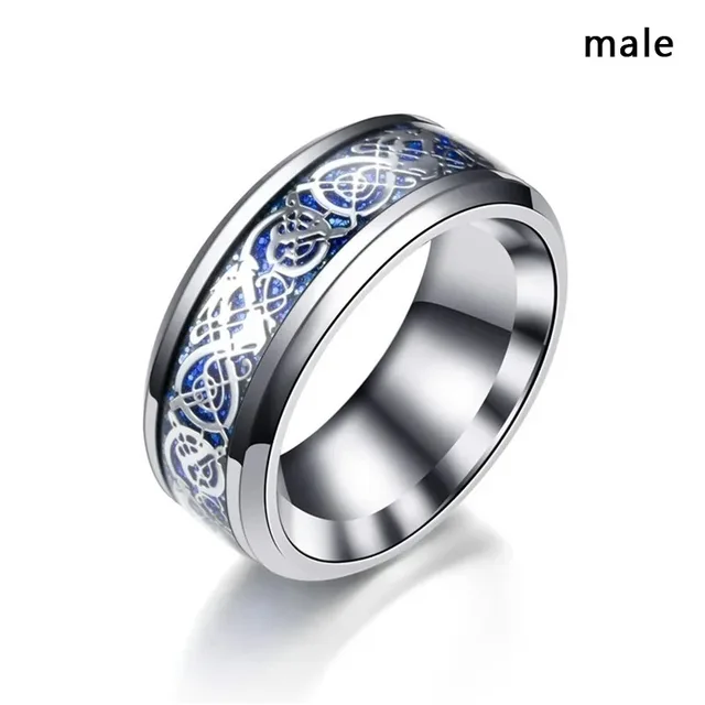 Mode Mode Par Trendy Mænd Rustfrit Stål Keltisk Drage Ring Elegant Kvinder Blå Zirkon Krone Ringe Sæt Bryllupssmykker_voghion.com