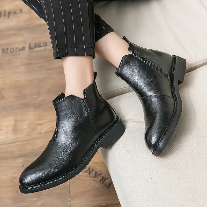 For Fashion Casual British Style Short Boot Side Zipper High-Top Shoes Men Man Classic Retro Leather Ankle Boots 240620_voghion.com