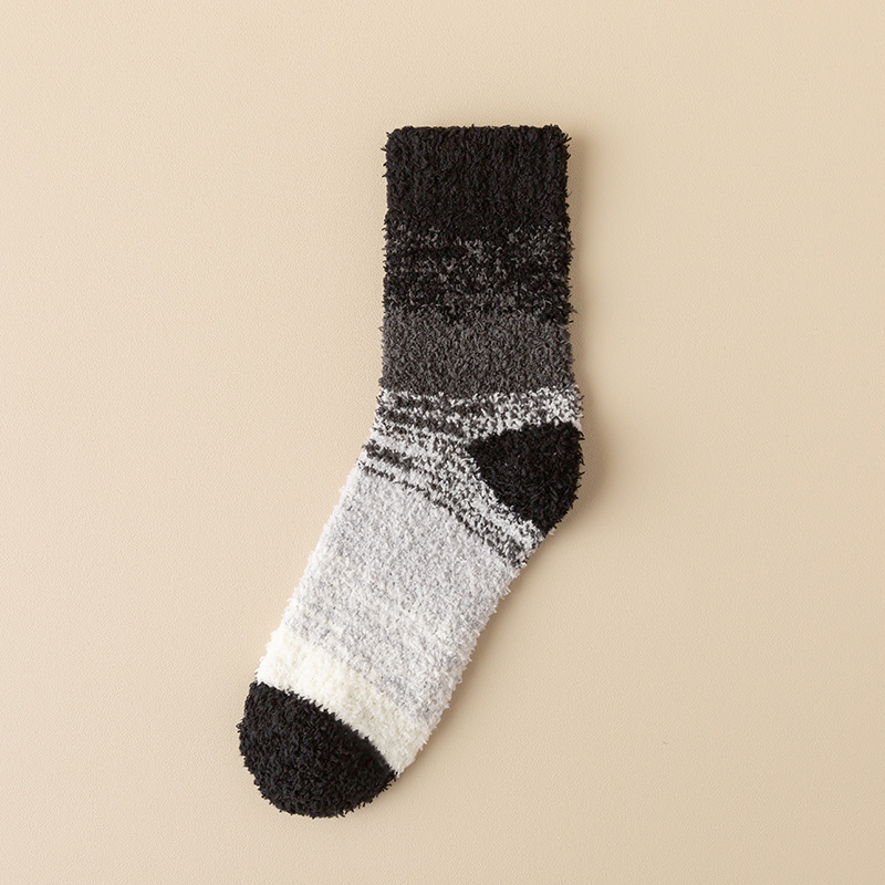 Nieuwe herfst- en wintersokken voor heren, koraalfleece, home, herensokken met middelhoge sokken, dikke sokken met kleurverloop, herensokken, vloersokken_voghion.com