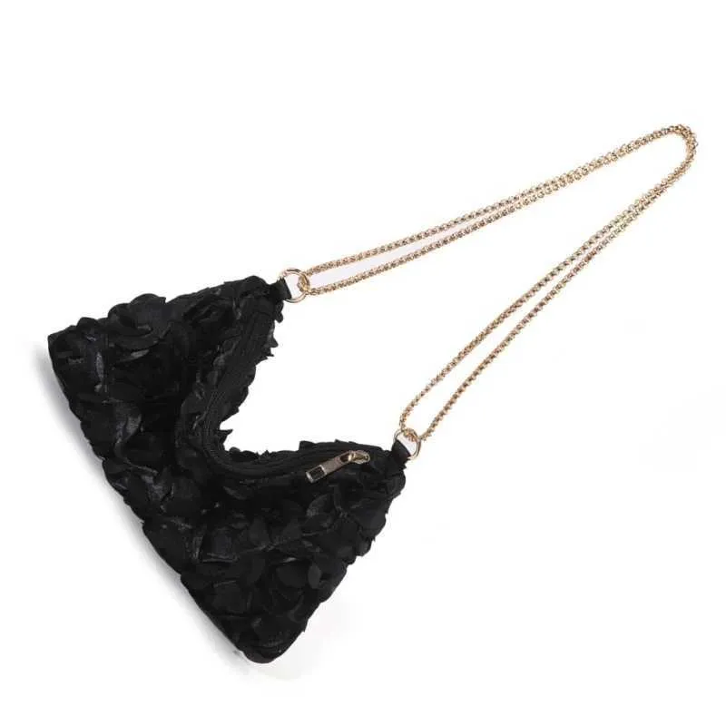 E74B 3D Rose ral Pochette de soirée pour femme en satin pailleté Sac à main bandoulière Sac à main avec chaîne pour fêtes de mariage_voghion.com