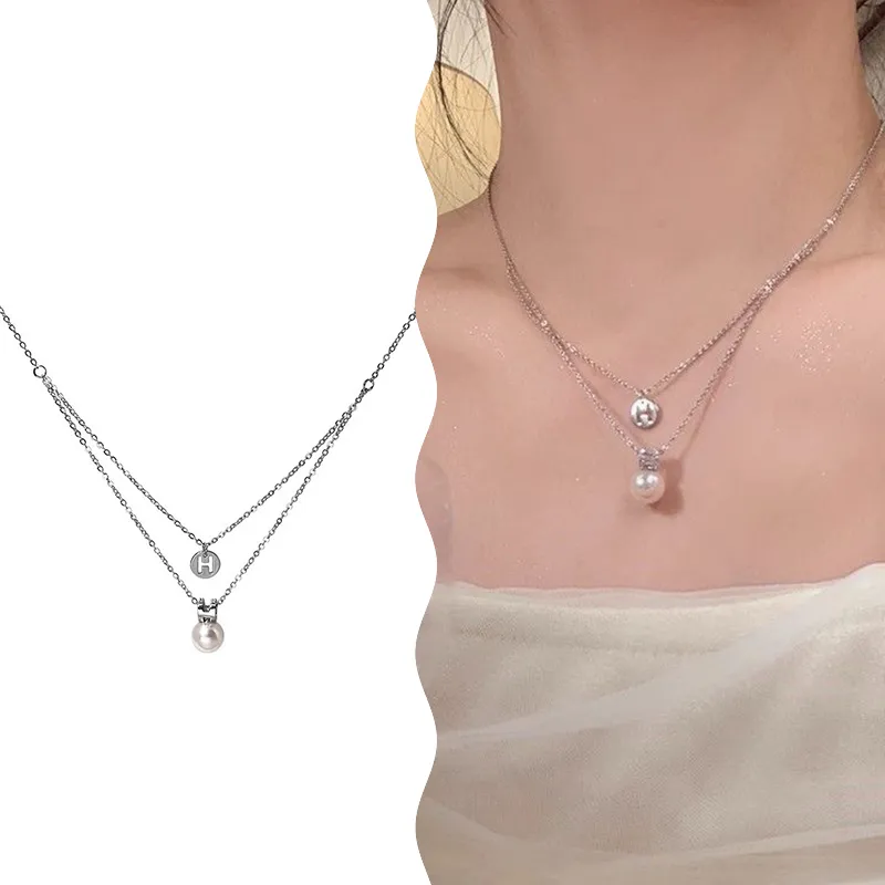 Kedjor Elegant söt tvålagers pärlhängande halsband för kvinnor flickor Lätt nyckelbenskedja Mode choker fina smycken_voghion.com